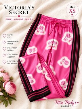 Victoria’s Secret Pink Satin Lounge Pants XS Drawstring Pajamas